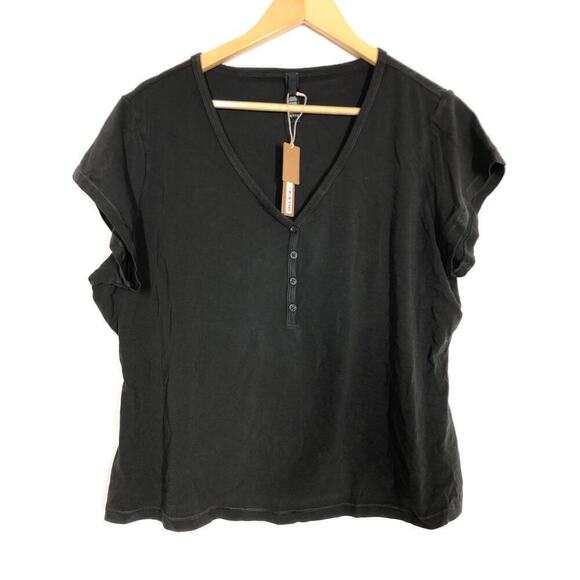 SKIMS New Vintage Henley T-Shirt Cap Sleeves Stretch Washed Onyx Black NWT 4X - Picture 4 of 7